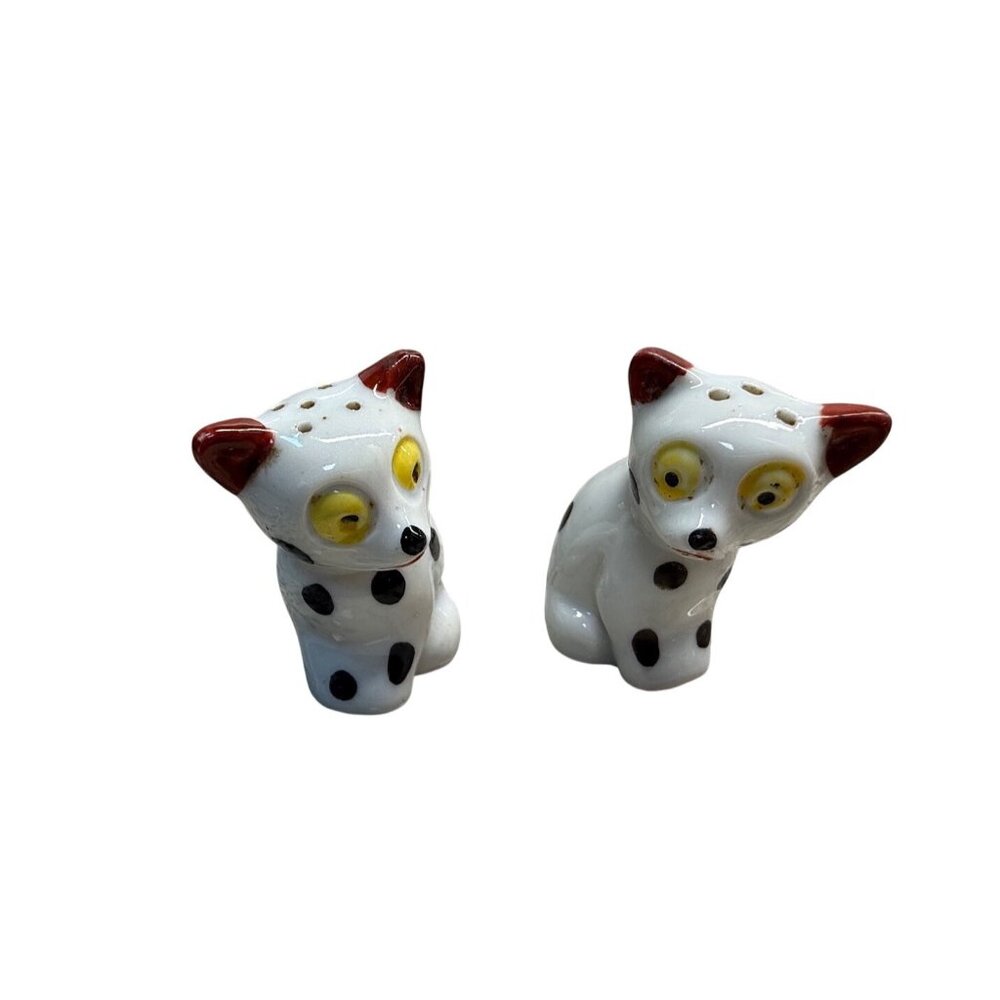 VTG MCM  1950s Japan Dalmation Dog S&P Shakers Yellow Eyes Ceramic kitschy Read